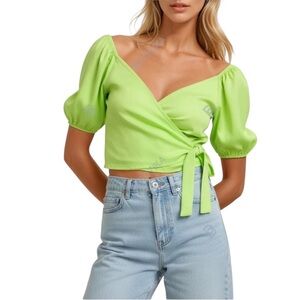 WAYF | Short Sleeve Faux Wrap Top Sz M